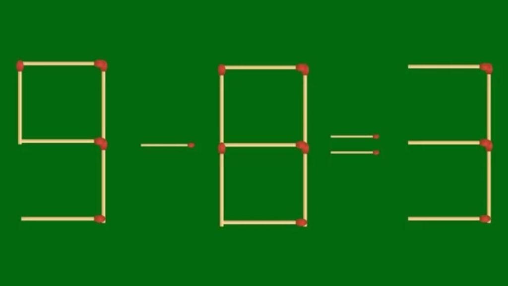 Énigme mathématique : 9-8 = 3, réussirez-vous à déplacer 1 allumette pour corriger l'équation ?