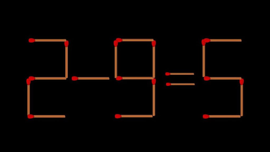 Puzzle d'allumettes : corrigez l'expression 2-9 = 5 en déplaçant 1 seul bâton